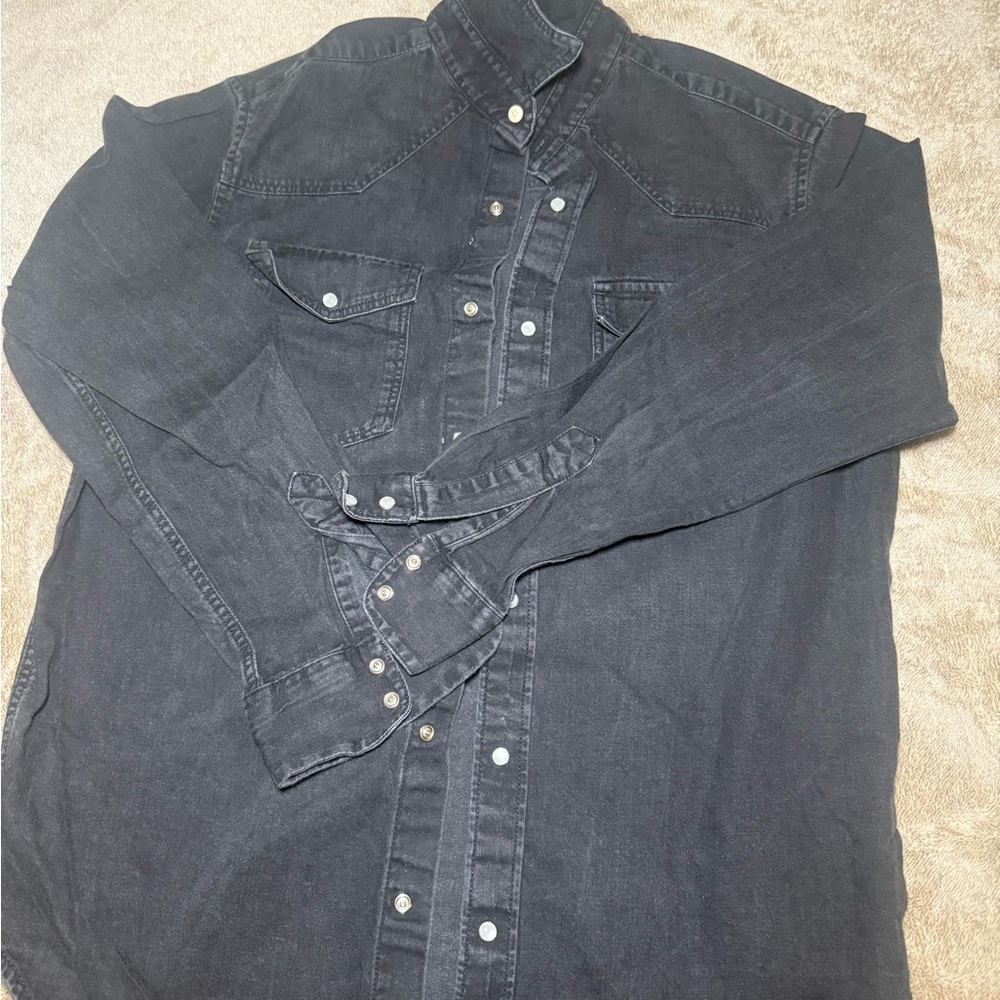 Black Denim Button-Up Shirt